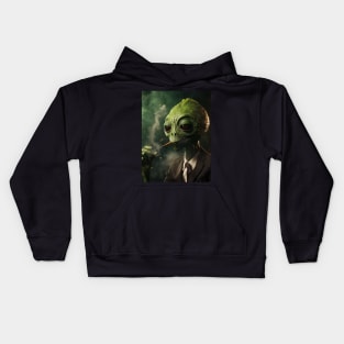 Green Alien Smoking a Cigar Kids Hoodie